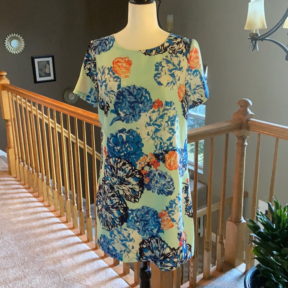 J Crew Floral Blue Mint Green Dress